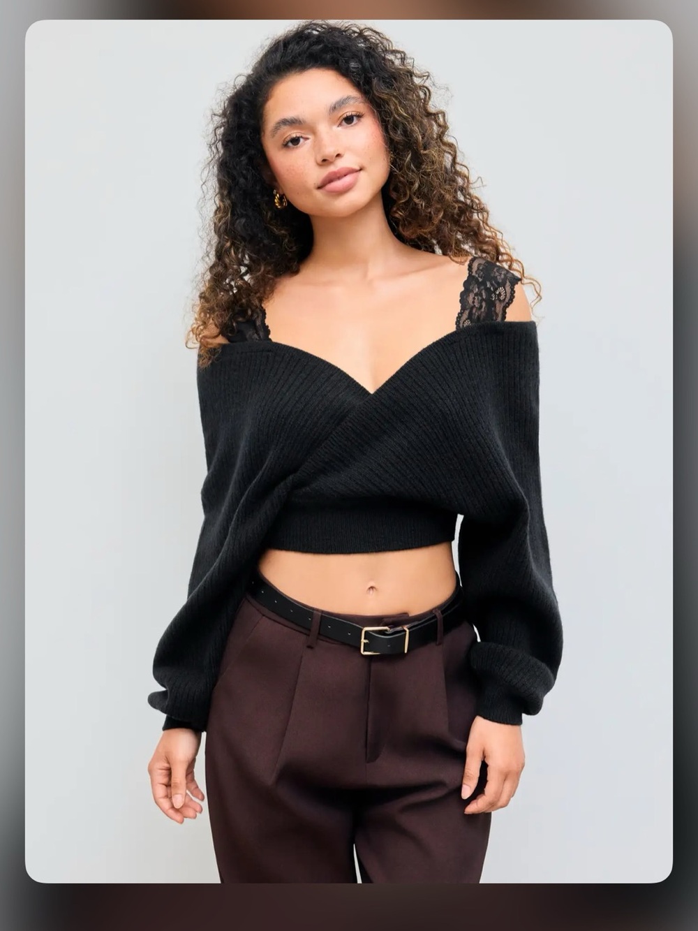 Cider V-NECK SOLID LACE KNIT CROP WRAP SWEATER XS WC19-2